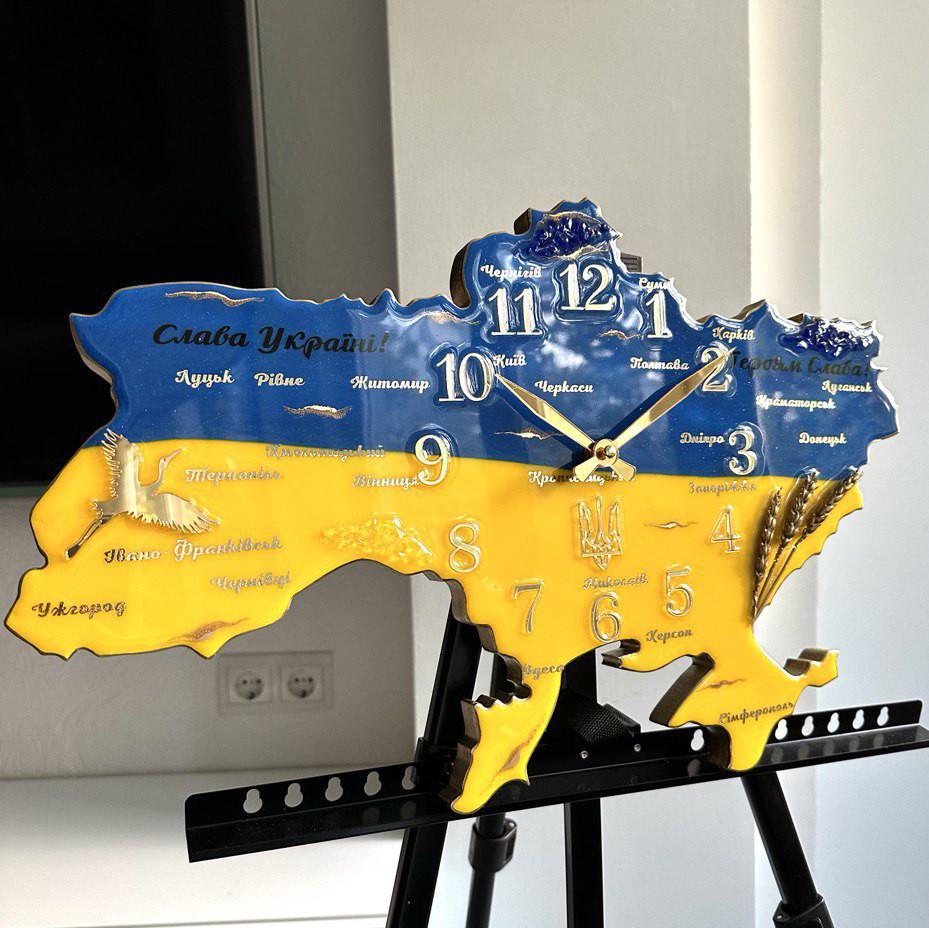 Часы настенные из эпоксидной смолы Карта Украины 90x60 см