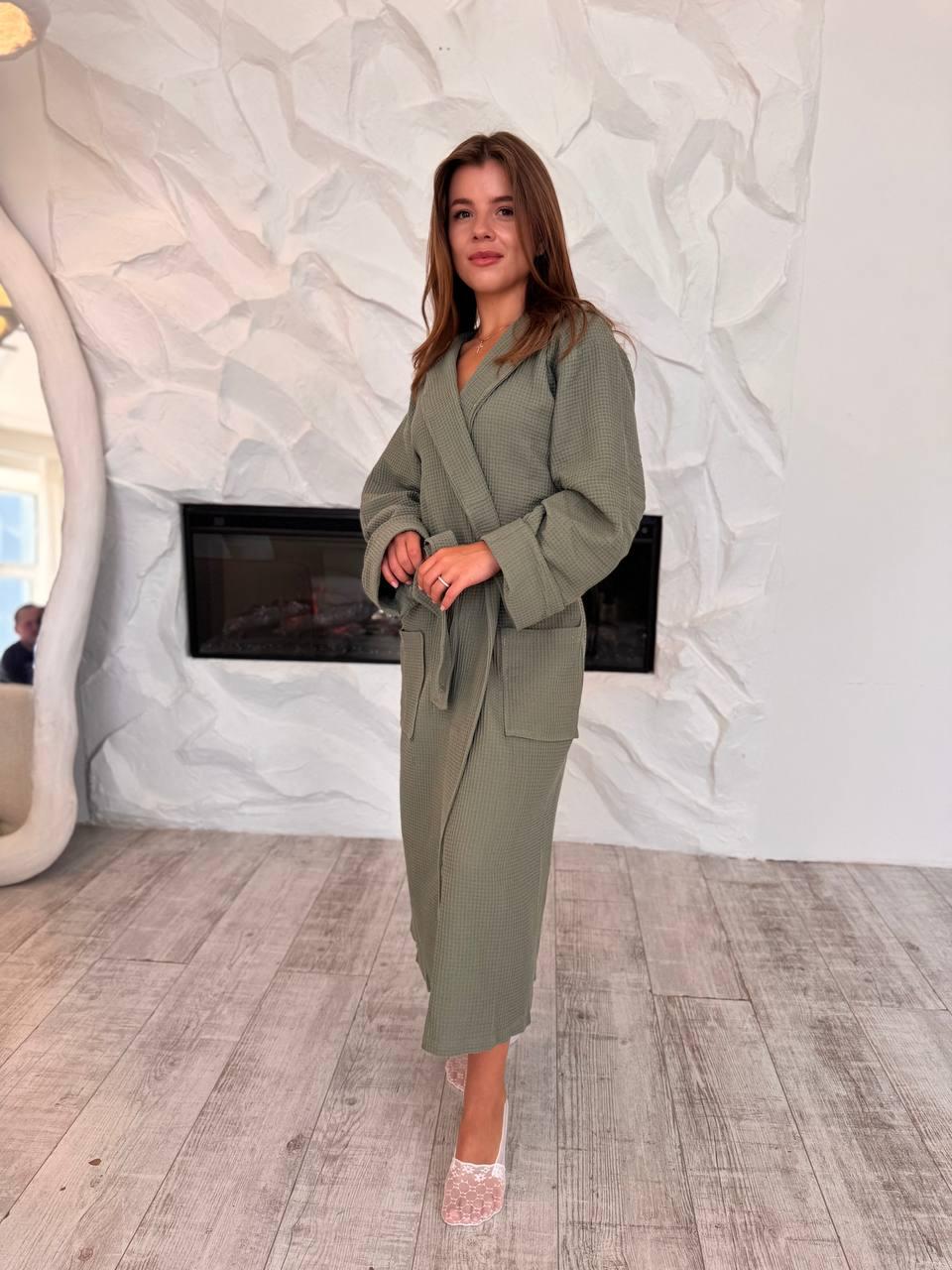 Халат женский вафельный 2XL Оливковый (Д-al-hal-vafel-f-002-02)