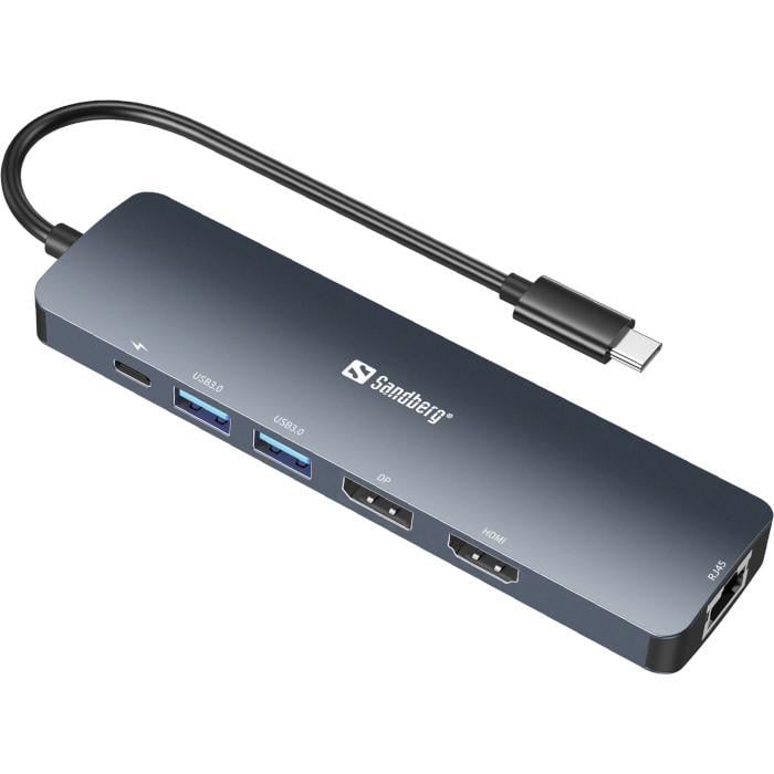 Док-станція Sandberg USB3.1 Type-C - HDMI/USB 3.0x2/RJ45/USB-C/DisplayPort PD 100W (136-43)