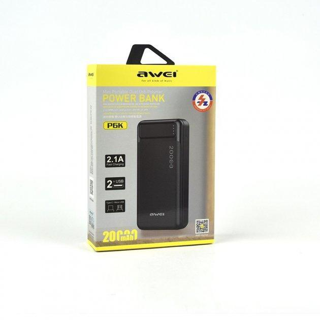 Повербанк Awei P6K 20 000 mAh 22,5 Вт Чорний - фото 2