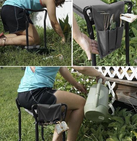 Подставка-стул для колен складная садовая 4в1/органайзер для инструментов Черный - фото 10