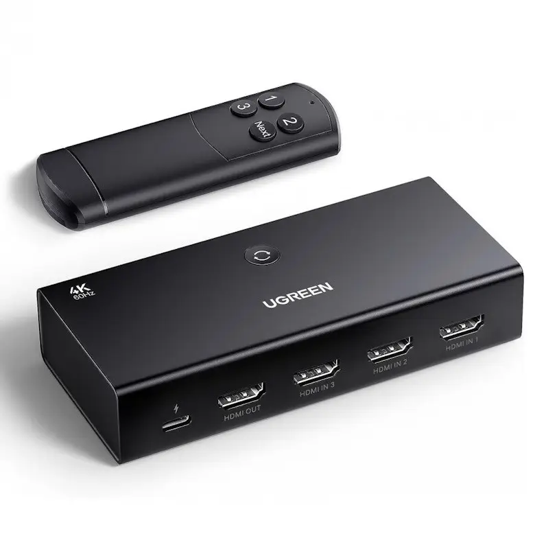Коммутатор UGREEN CM598 HDMI Switch 3в1 с пультом Black (15376)
