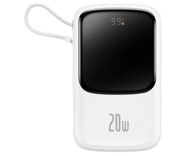 Акумулятор зовнішній BASEUS Qpow Pro Digital Display 20W 10000mAh cable Type-C 3A 0,3 м White