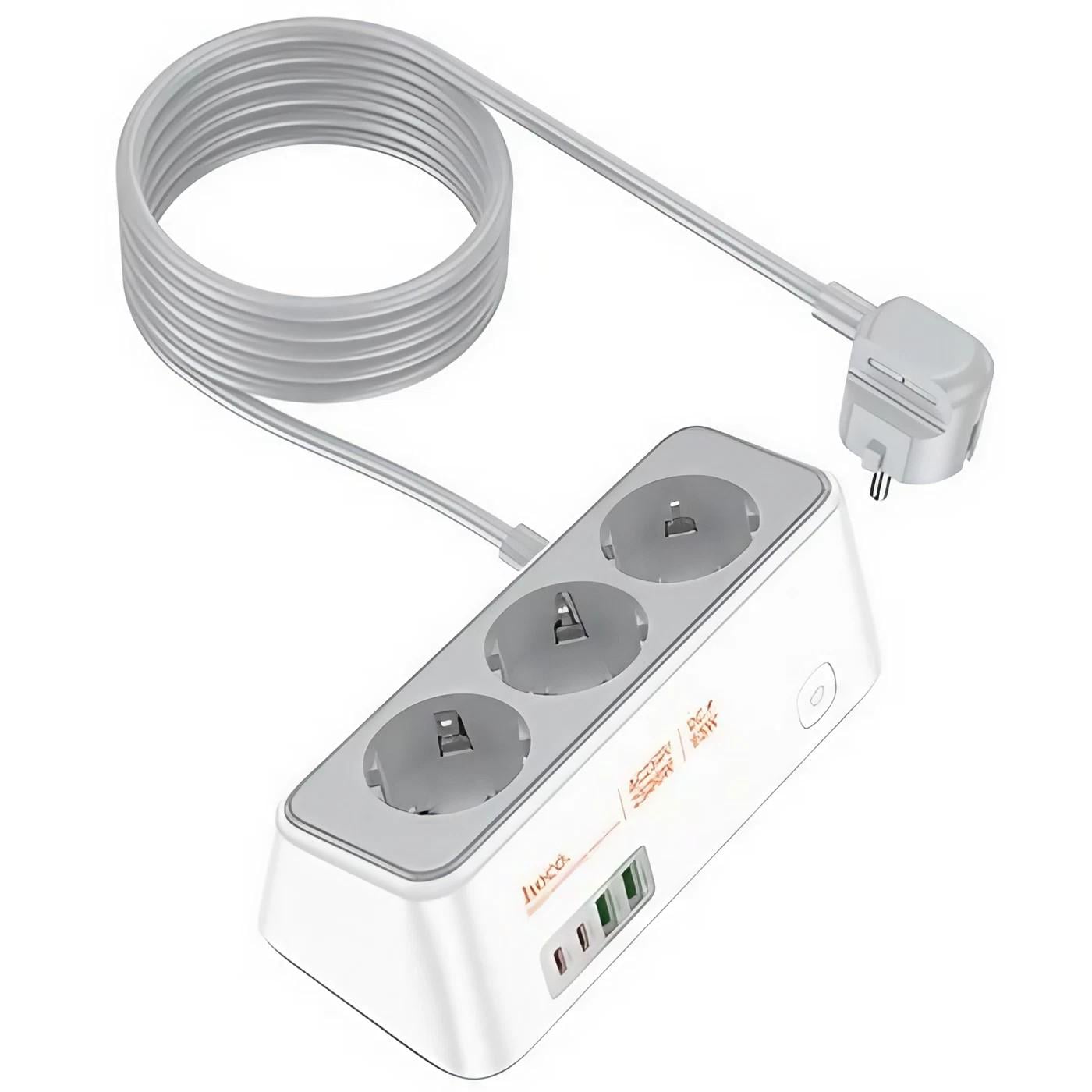 Удлинитель универсальный Hoco AC23 3x220V 2xUSB/2xType-C PD65W 2 м (kmt 785025)