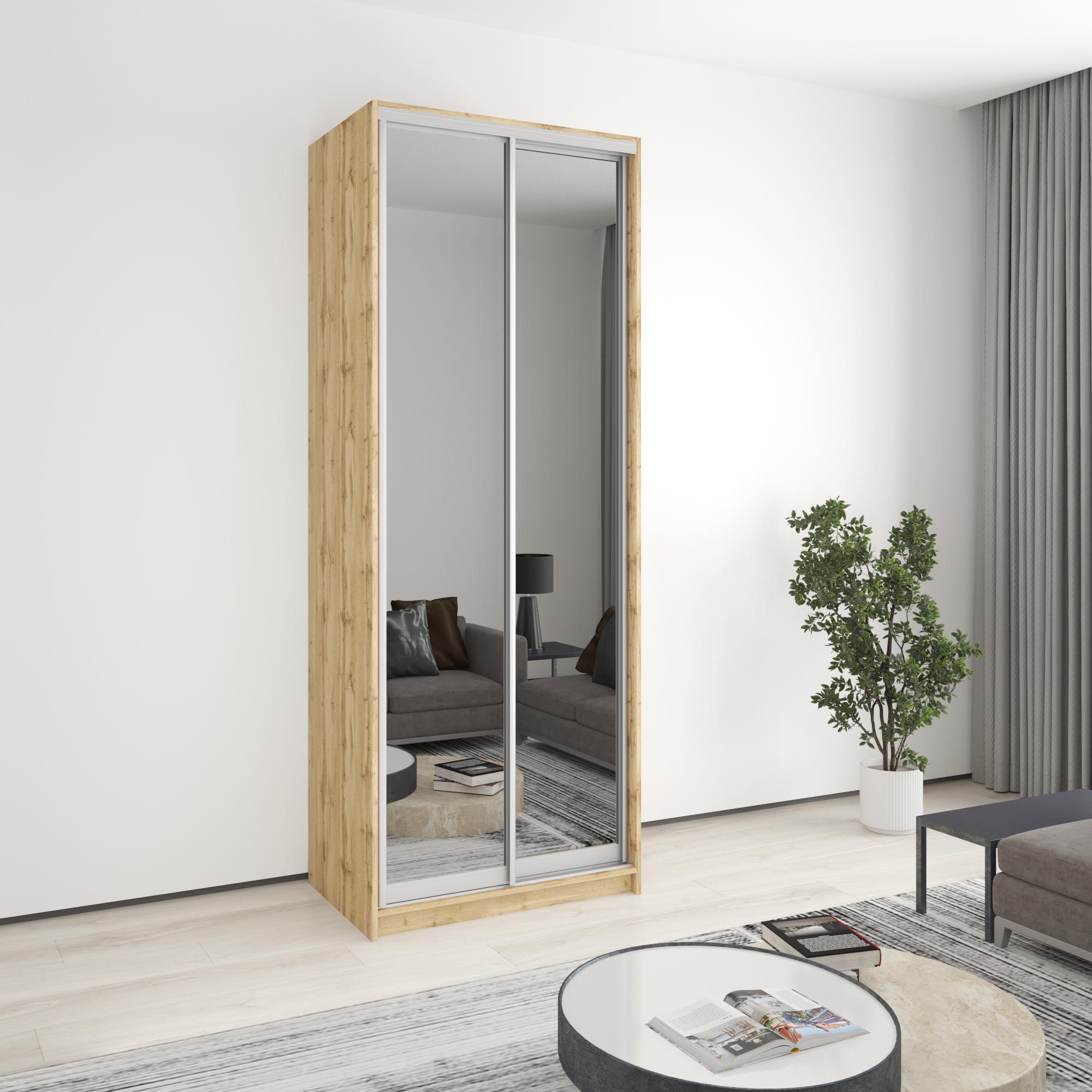 Шкаф-купе двухдверный MebelStar Уни AL 2 зеркала 90x45x240 см Дуб тахо (MBS-4034)