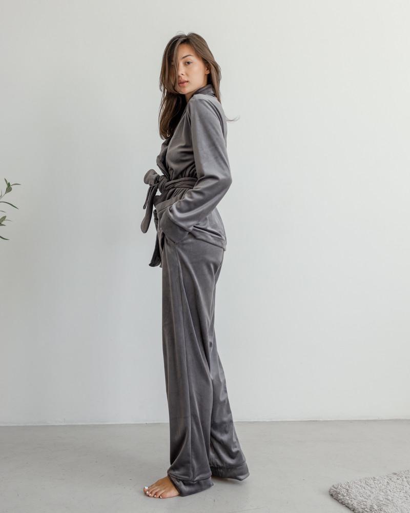 Пижама на запах велюровая р. 46 Серый (5004) - фото 5 Пижама на запах велюровая р. 46 Серый (5004) - фото 5