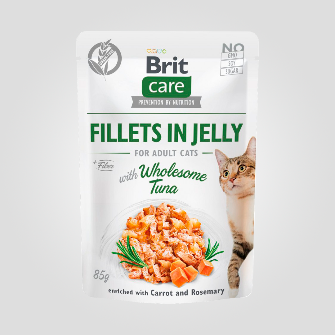 Корм вологий для кішок Brit Care Cat Pouch філе в желе з тунцем пауч 85 г (20504438)