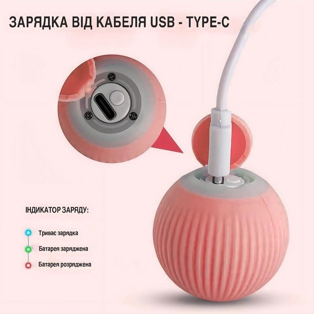 Мячик Smart интерактивный PetGravity для кошек и маленьких собак с USB Pink - фото 16