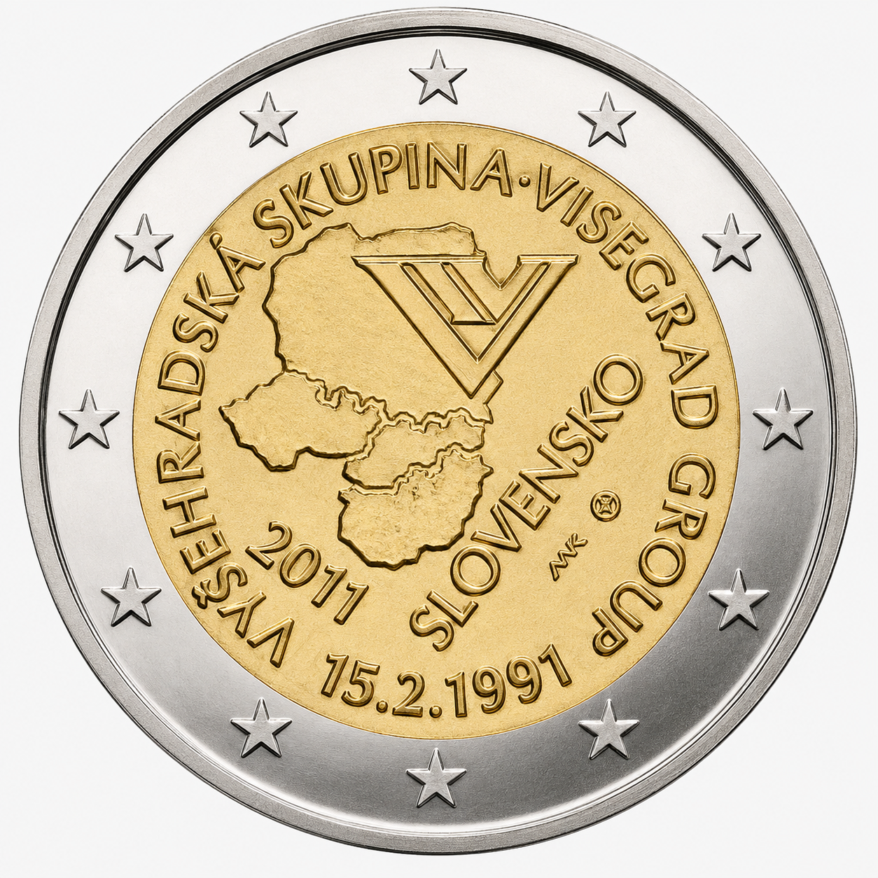 Коллекционная монета Словакия 2 евро 2011 20 лет формирования Вышеградской группы UNC (KM#114)