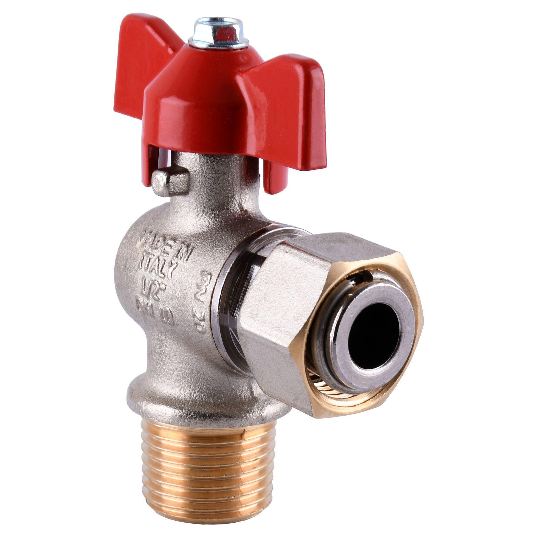 Кран шаровой угловой котловый TECNOVIELLE SpA 301202R с накидной гайкой 1/2" (000020295)