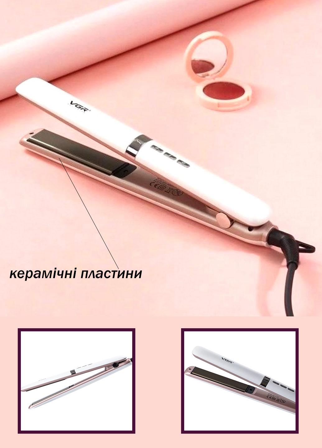 Утюг для выравнивания и укладки волос VGR V-522 с плавающими керамическими пластинами Белый (522L) - фото 2 Утюг для выравнивания и укладки волос VGR V-522 с плавающими керамическими пластинами Белый (522L) - фото 2