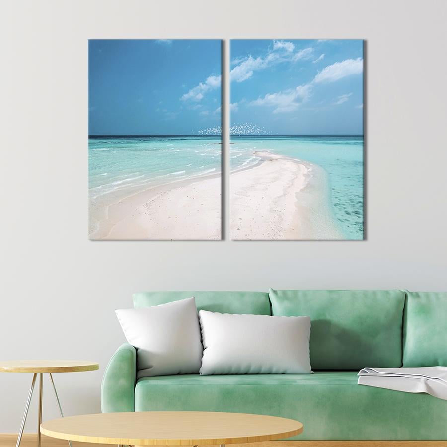 Настінний декор диптих картина на холсті для інтер’єру Блакитний морський пейзаж 111x81 см (460-2)