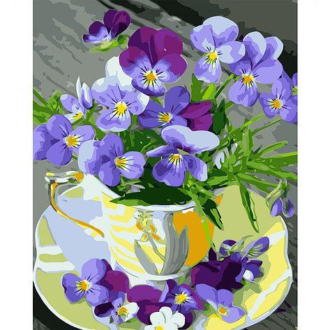 Набір для розпису за номерами Strateg Чашечка з фіалками 40х50 см (VA-1338-mt)