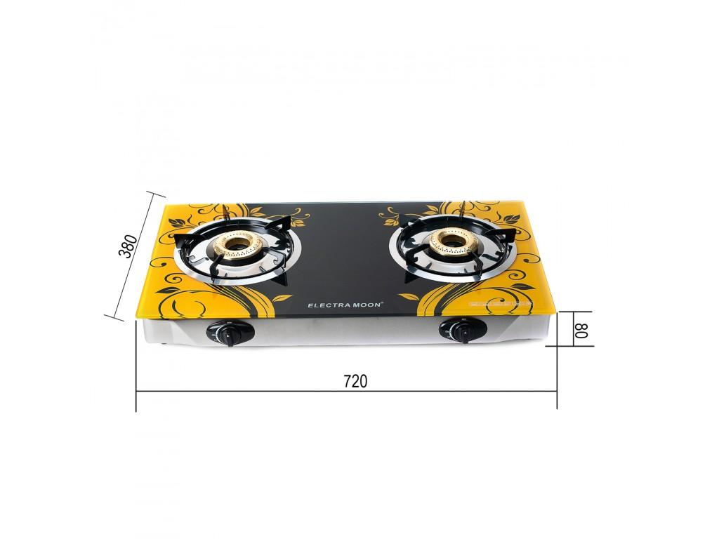 Газовая плита ELECTRA MOON на 2 комфорки с пьезоподжигом и регулировкой пламени стекло и нержавеющая сталь 2,2 кВт Черно-желтый (11666js) - фото 3