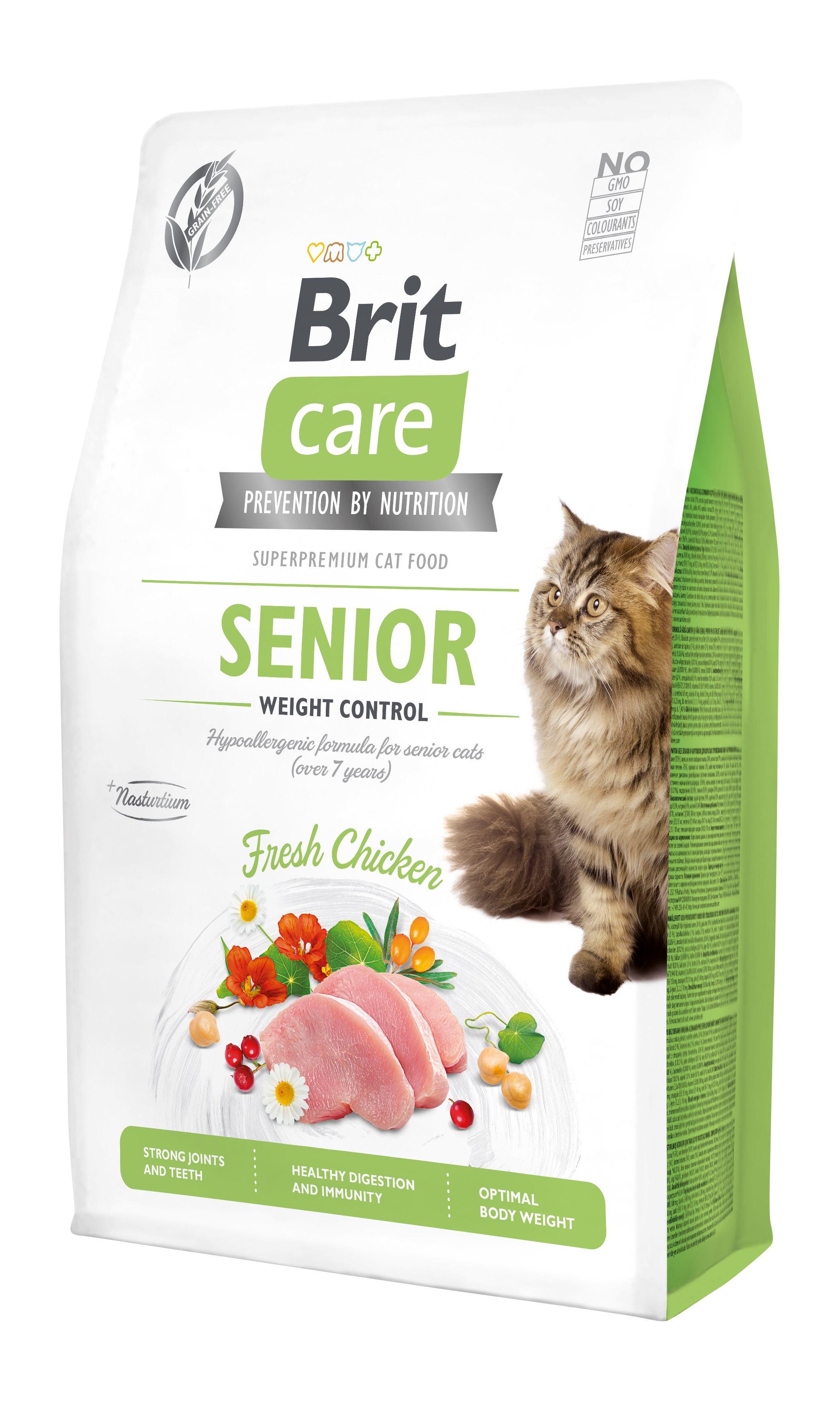 Корм сухой для пожилых кошек с избыточным весо Brit Care Cat GF Senior Weight Control м с курицей 2 кг (8595602540945)