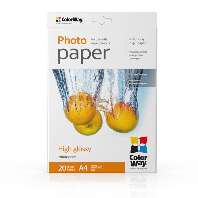 Фотобумага ColorWay формата A4 глянцевая 230 г/м2 20 шт.