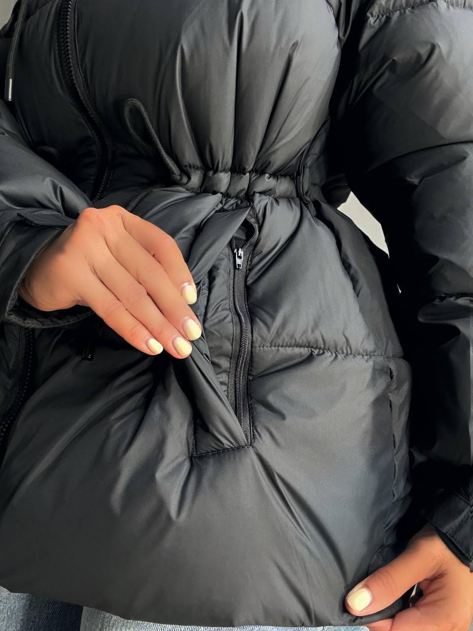 Куртка жіноча A-N 9020-1 подовжена з капюшоном і затяжкою талії р. 46 Чорний - фото 5 Куртка жіноча A-N 9020-1 подовжена з капюшоном і затяжкою талії р. 46 Чорний - фото 5