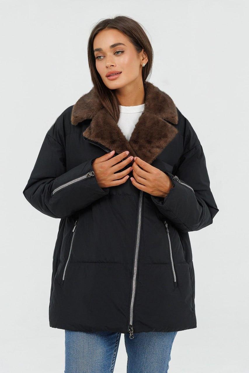 Куртка-косуха Автоледі 30327a з хутром р. 42 Чорний Куртка-косуха Автоледі 30327a з хутром р. 42 Чорний