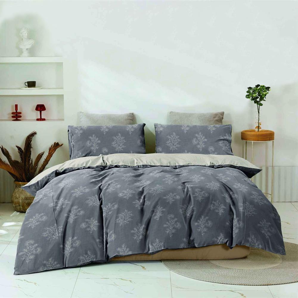 Набор постельного белья евро Pretty Веточка ранфорс 9694 Серый (DR012989)