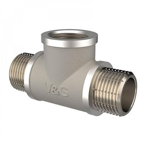 Тройник резьбовой V&G VALOGIN НхВхН 1/2" никель (VG-202501)