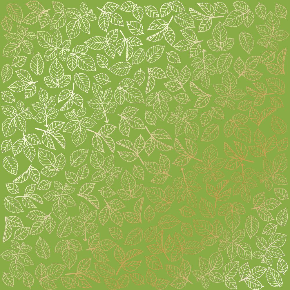 Лист бумаги односторонний Golden Rose leaves с фольгированием 30,5х30,5 см Bright Green