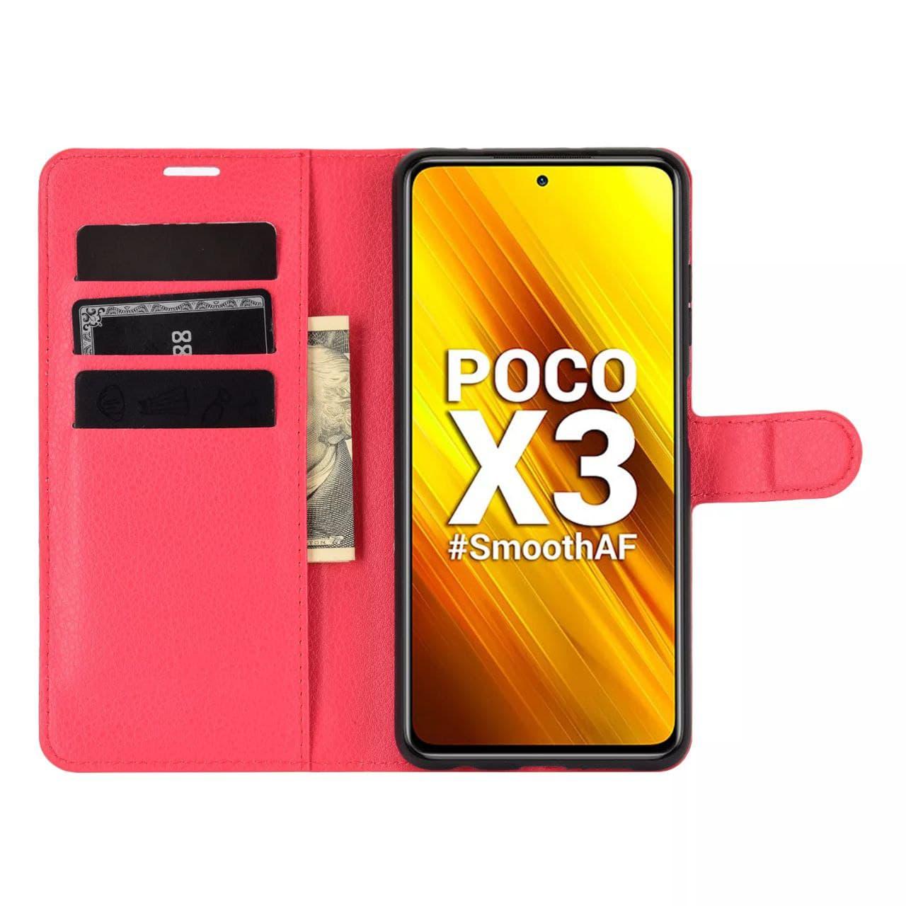 Чохол книжка з кишенями для карт на Poco X3 / X3 Pro Червоний (120316) - фото 2