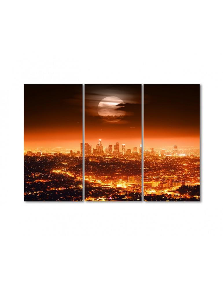 Картина модульная Полная луна над ночным городом 3 модуля 60x90 см