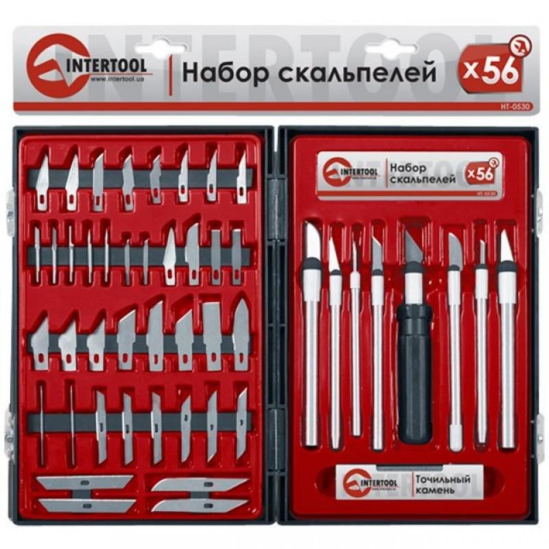 Набір скальпелів Intertool HT-0530 56 од. у пластиковому футлярі - фото 1