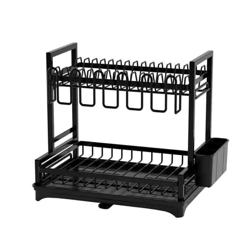 Сушарка настільна 2-ярусна для посуду/склянок та столових приладів 42x30x38 см Чорний