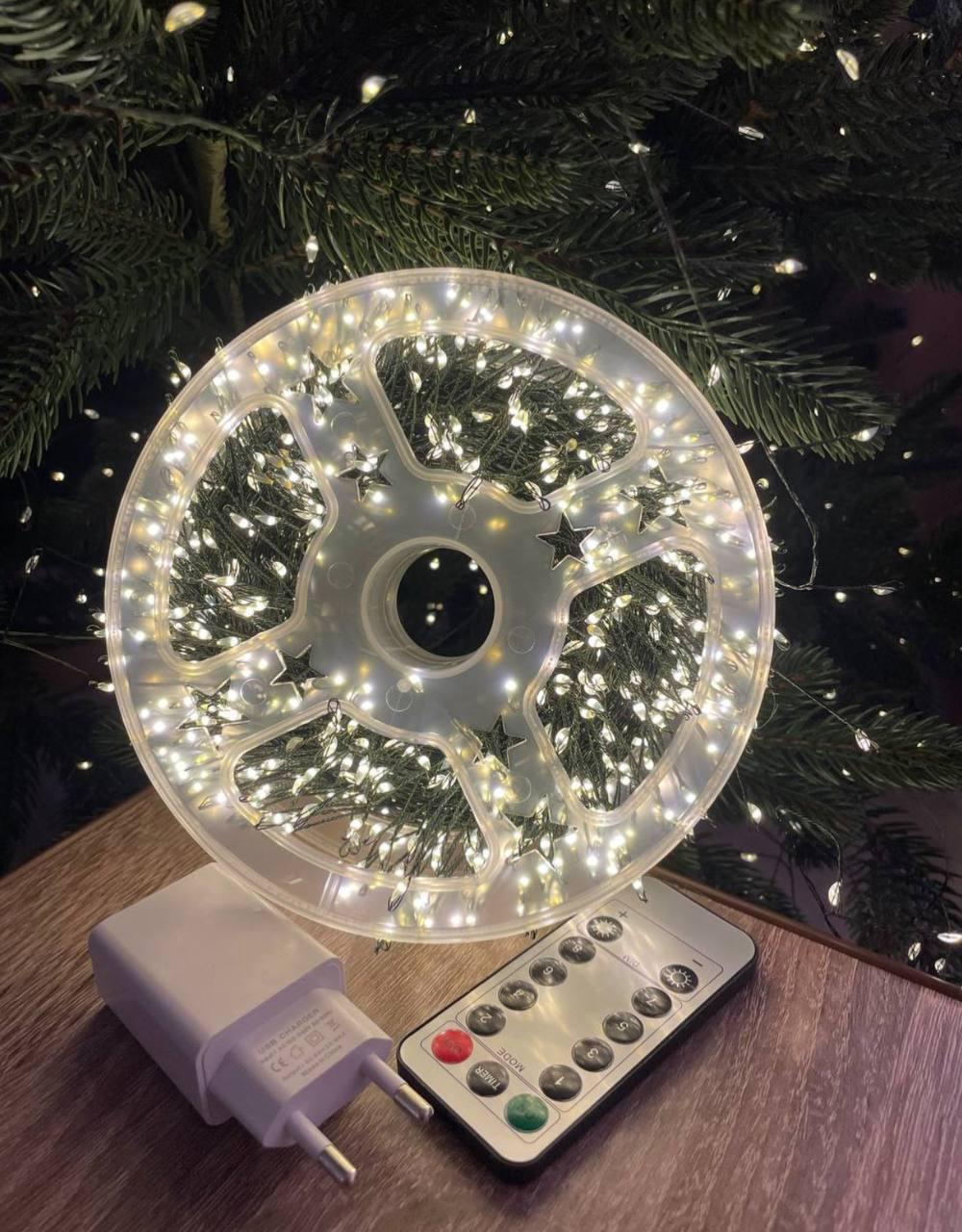 Гирлянда Мишура 30 м 900 LED Белый теплый/Зеленый провод (345) - фото 7