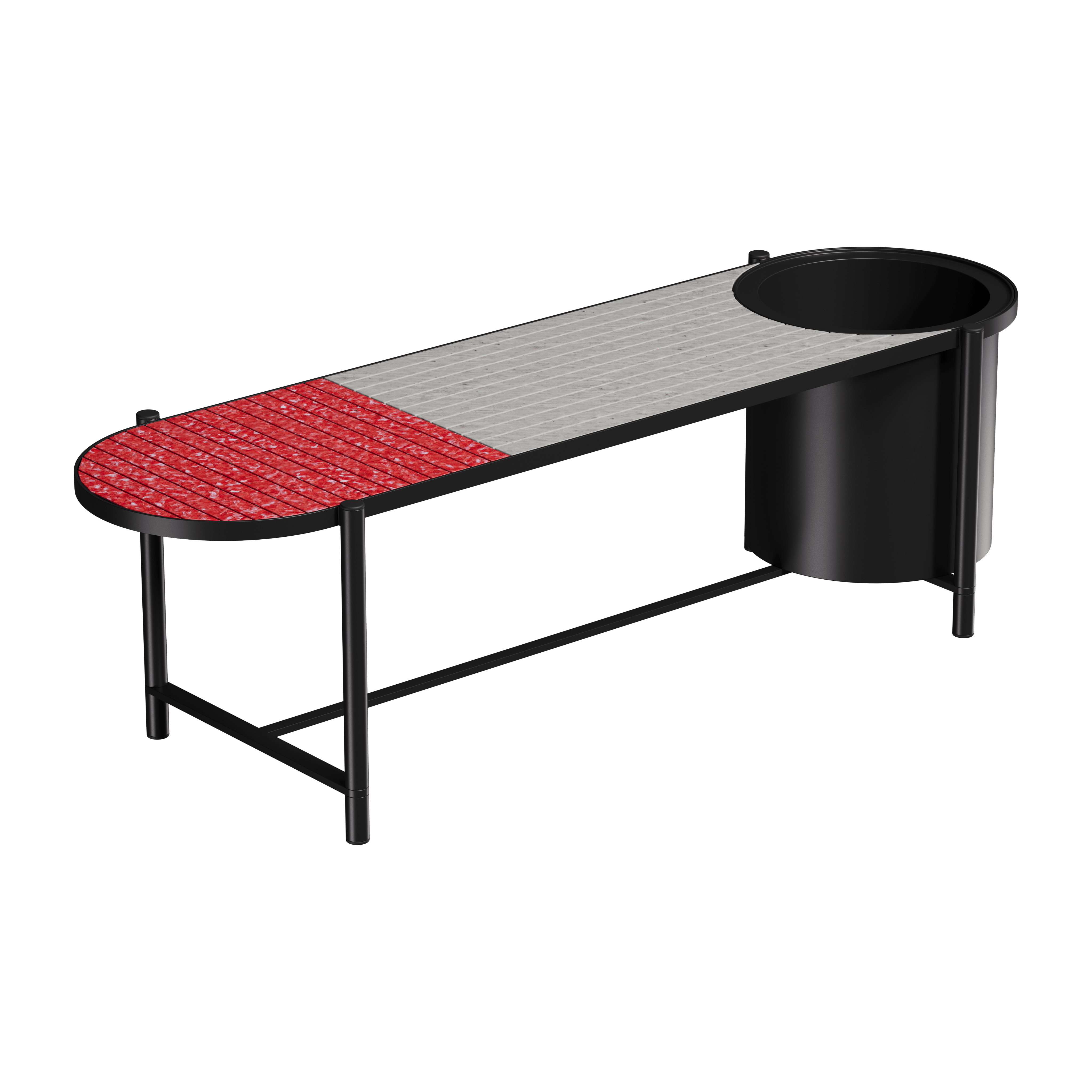 Лавка овальна з корзиною Recast Plastic 150х45х40 см Сіро-червоний/чорний (WBK1000)