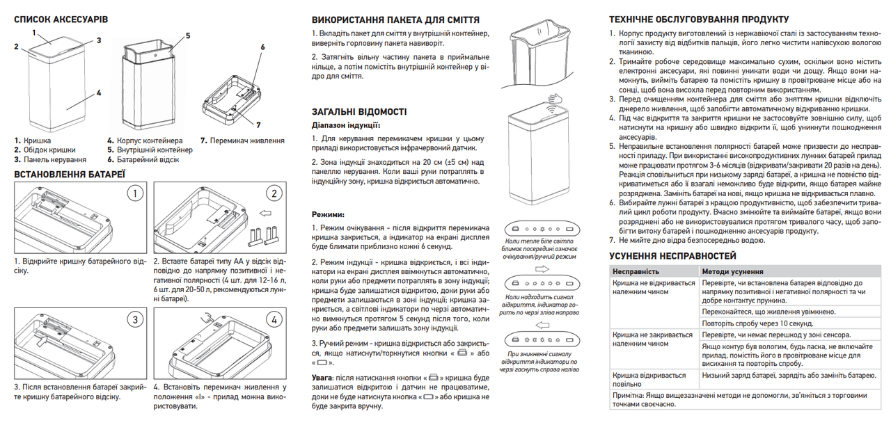Відро для сміття сенсорне Koer TC-020312-07 прямокутне 12 л Графіт (KR5587) - фото 7 Відро для сміття сенсорне Koer TC-020312-07 прямокутне 12 л Графіт (KR5587) - фото 7
