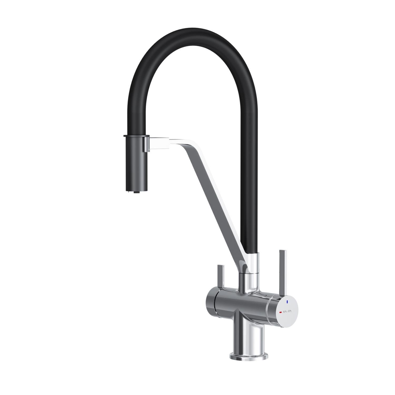 Змішувач для кухні AM.PM Func хром з каналом для питної води та гнучким виливом Чорний (F8F07802) Змішувач для кухні AM.PM Func хром з каналом для питної води та гнучким виливом Чорний (F8F07802)