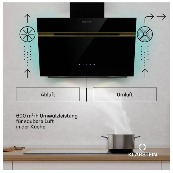 Натяжная вытяжка KLARSTEIN Alina для кухни с подсветкой 60 см 230 Вт 600 м3/ч (10046611) - фото 2