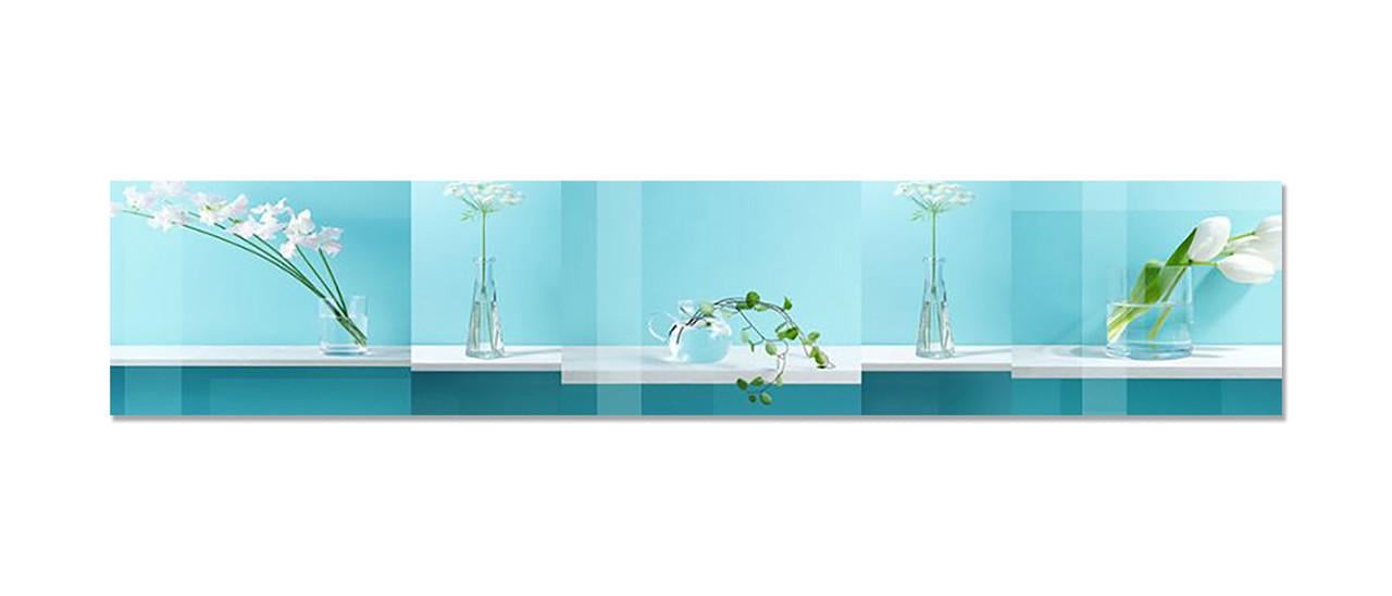 Кухонный фартук Необычные цветы из самоклеющейся виниловой пленки 60х300 см Голубой