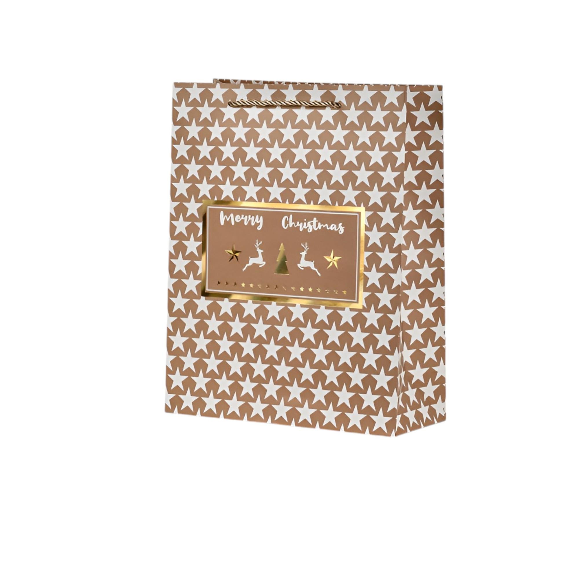 Подарочный пакет Stenson Christmas Notes 18х23х8 см Темно-бежевый с белым (R33015-S)