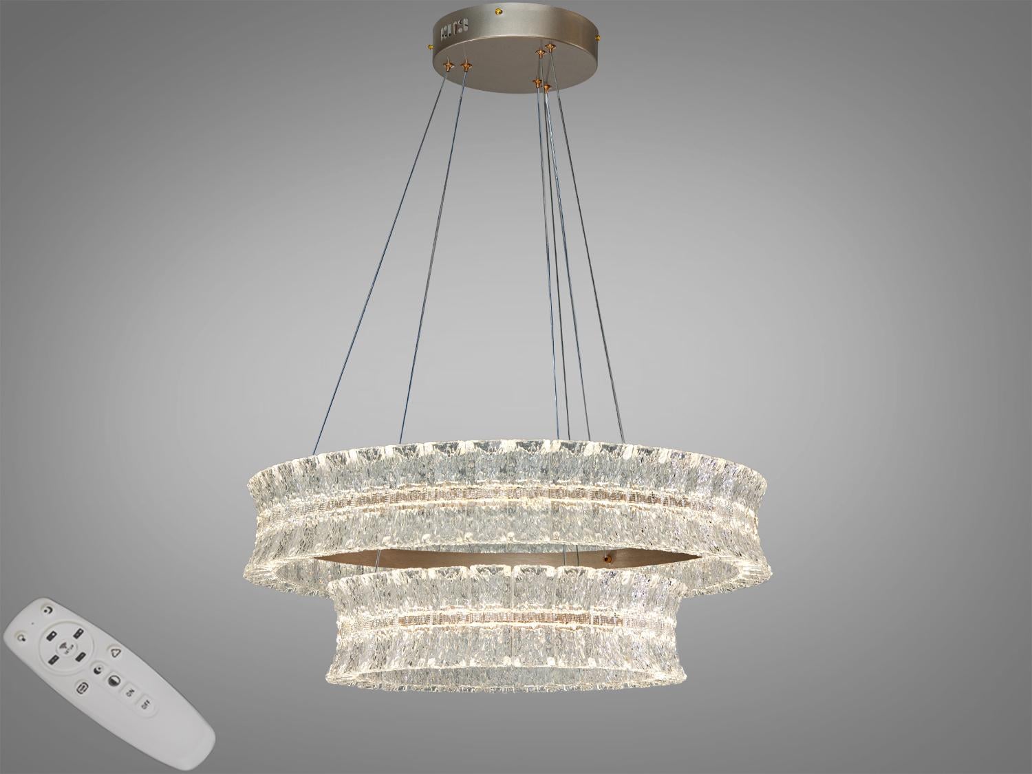 Люстра подвесная LED Diasha 2 кольца пульт 52 Вт Шампань (MD3529/600+400CG)