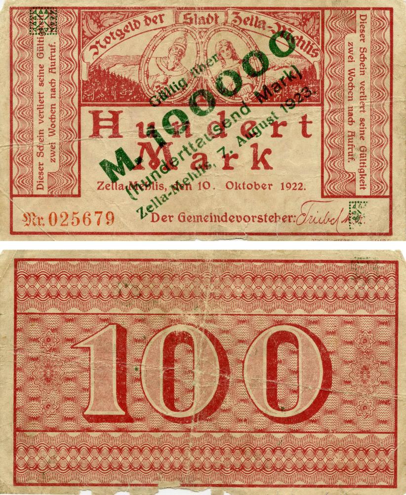 Коллекционная банкнота Германия Нотгельд 100 марок 1922 G-VG Целла-Мелис (Б18853)