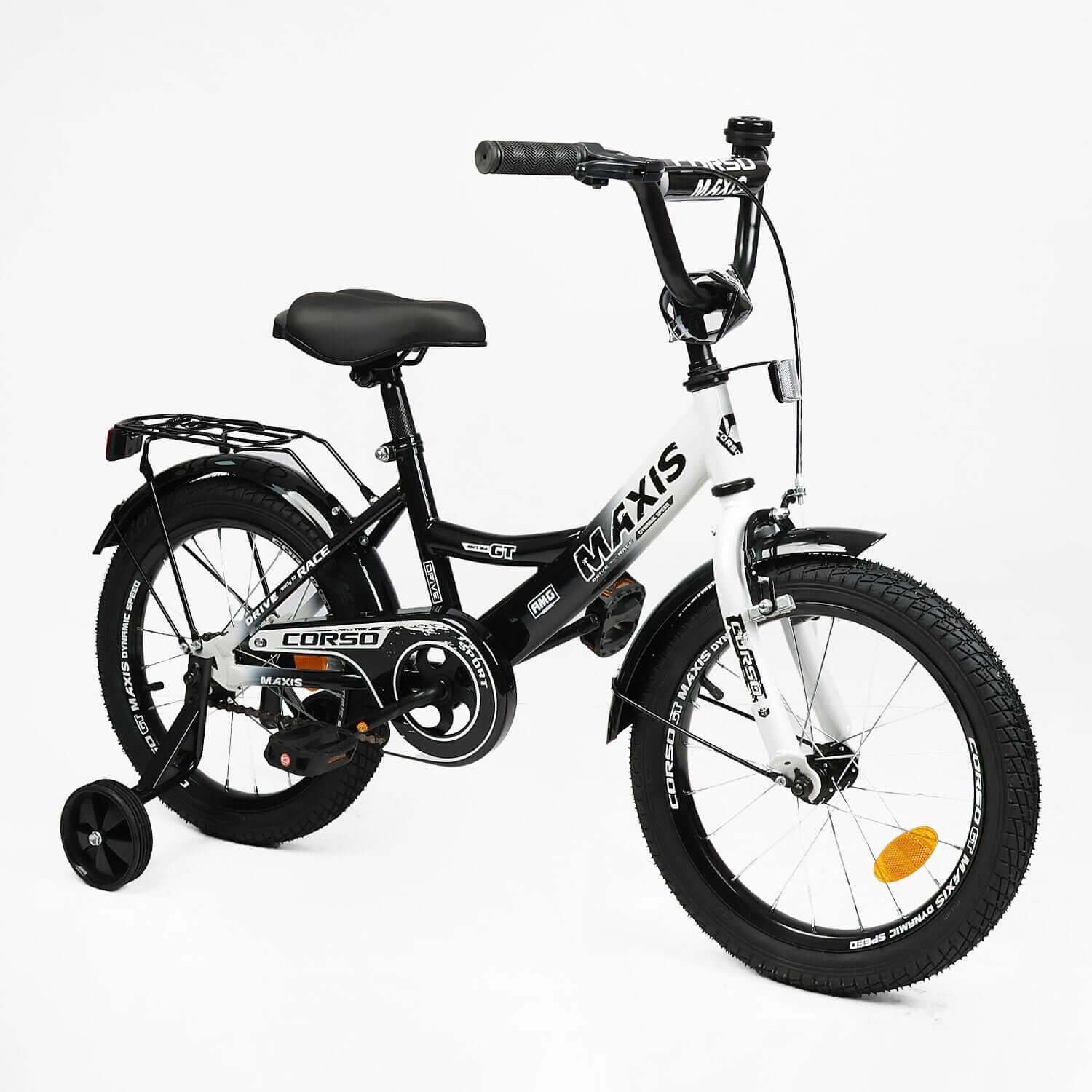 Велосипед двоколісний Corso MAXIS 16" дитячий з багажником Чорний/Білий (509672455)