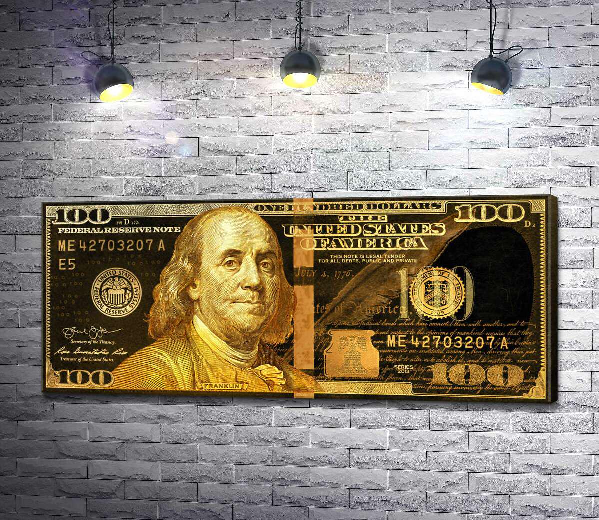 ᐉ Картина ArtPoster Купюра 100 долларов в негативе 100x42 см Модуль №1 ...