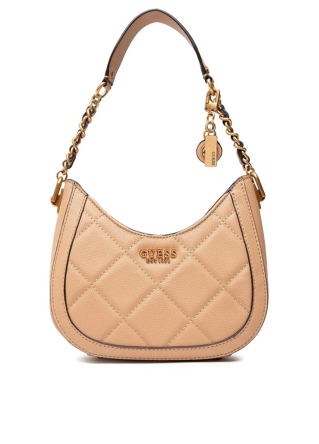 Сумка хобо жіноча з еко шкіри GUESS ABEY SMALL HOBO HWQB8558010-BEI Темно-бежевий