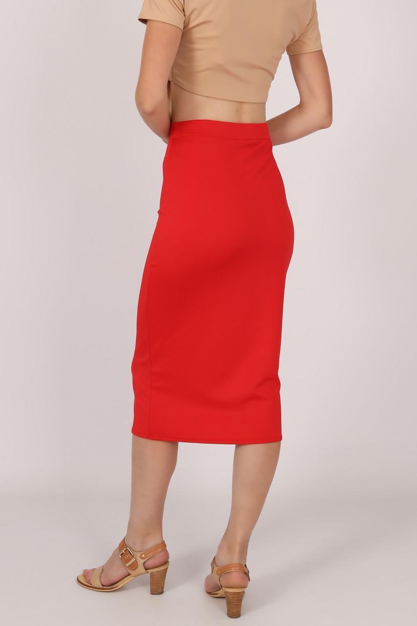 Юбка-карандаш меди женская обтягивающая ниже колен однотонная р. 54 Красный (2206621403) - фото 2