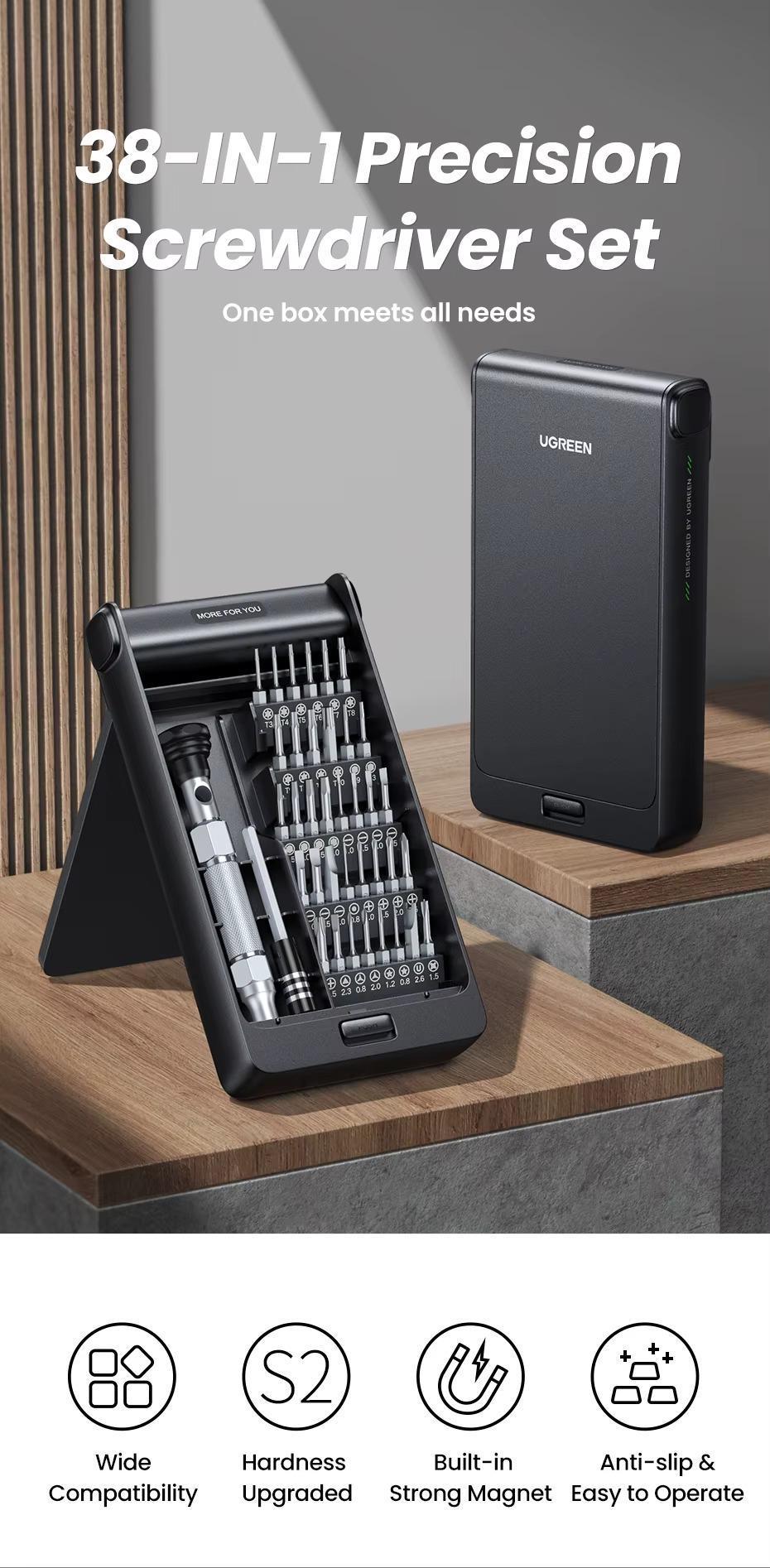 Набор прецизионных отверток UGREEN 38-в-1 бит из стали S2 магнитный с удлинителем Черный (15354) - фото 6