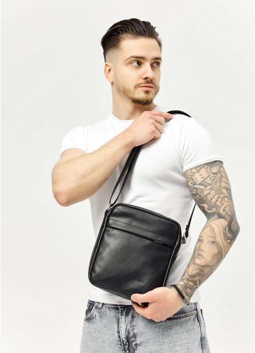 Мужская сумка-мессенджер Sambag через плечо из натуральной кожи Черный (1004019723)