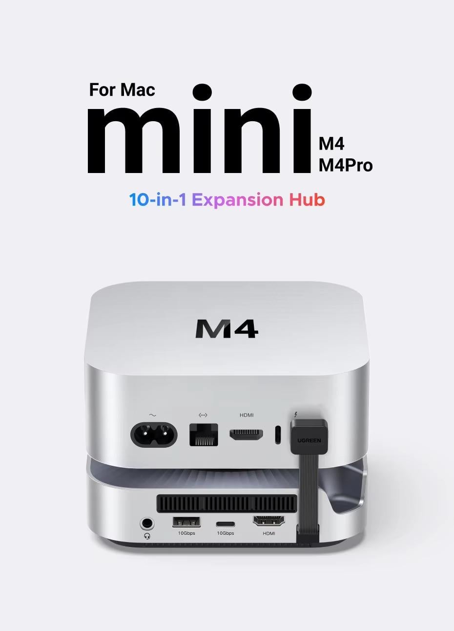 Док-станция UGREEN CM887 для Mac Mini M4/M4 Pro два порта Type-C на M.2 NVMe SSD 40 Gbps HDMI 8K Pro Grey (95503A) - фото 8
