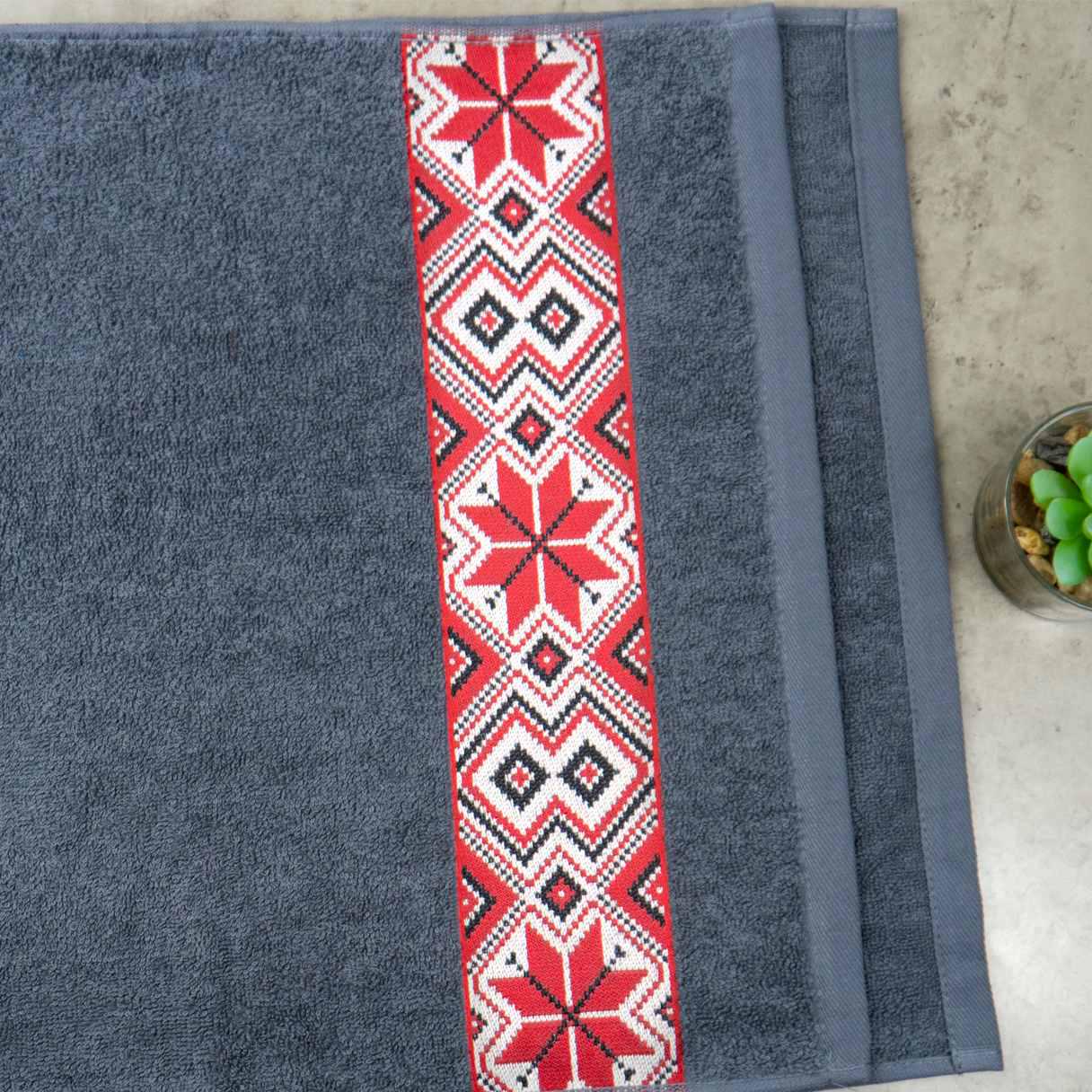 Полотенце банное махровое GM Textile Ukrainian style с вышивкой 450 г/м2 50х90 см Серый (450-90-Ukr-grey) - фото 3