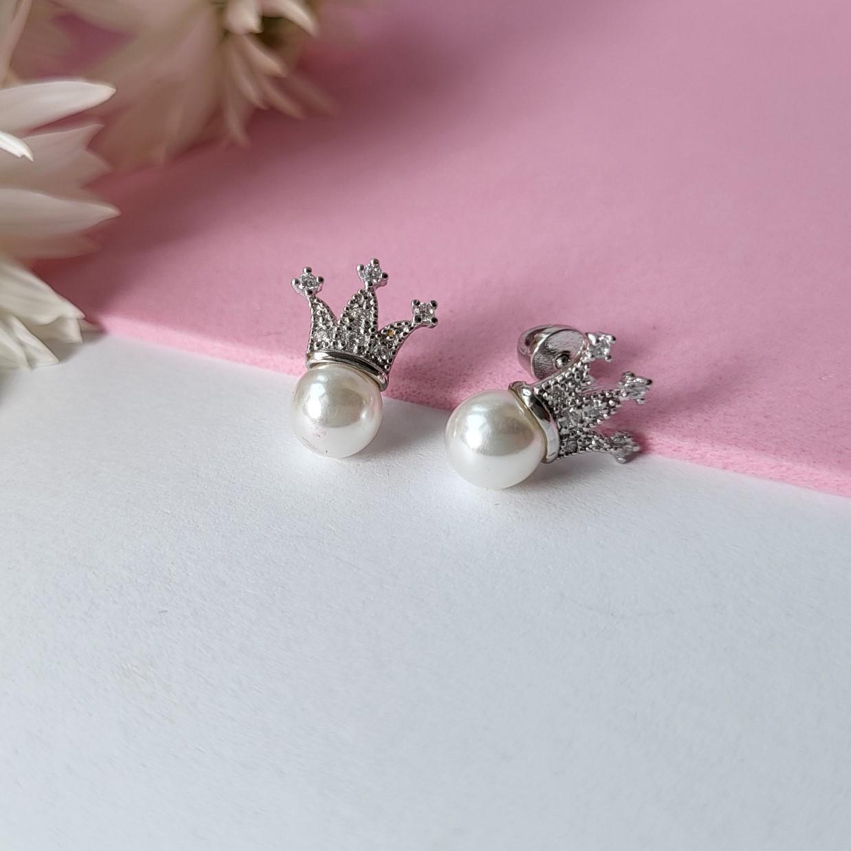 Серьги на закрутках Корона на Жемчуге из серебра 925 проба (54008р)