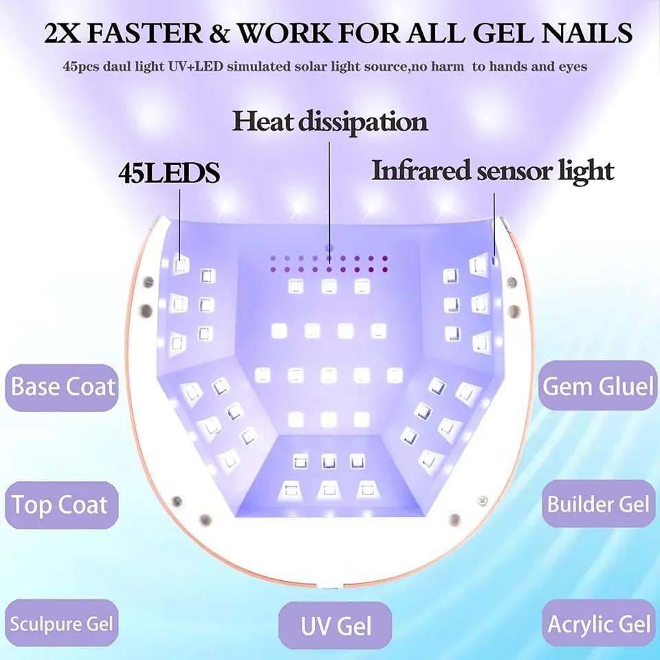 Лампа UV/LED T12 для сушки гель лака и геля LED c дисплеем 158 Вт Белый - фото 6