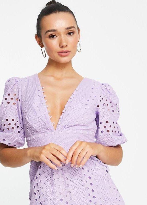 Сукня міді Asos Design з глибоким вирізом і коміром на гудзиках S Бузковий (00008) - фото 4