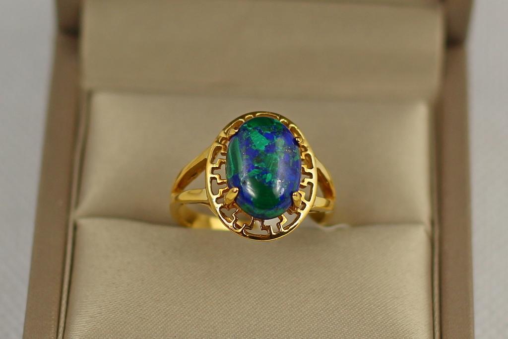 Кольцо большой камень греческий азурит р. 19 Золотистый (30627824)